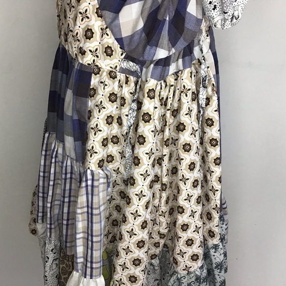 Patchwork upcycled, babydoll, ruffled sleeve, boho mini dress size inclu… - Picture 6 of 8